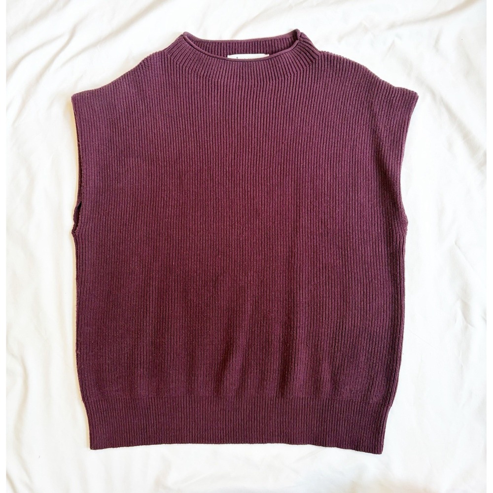 Anrabess Womens Sleeveless Ribbed Knit Sweater Vest Size Large Wine Ribbed Knit